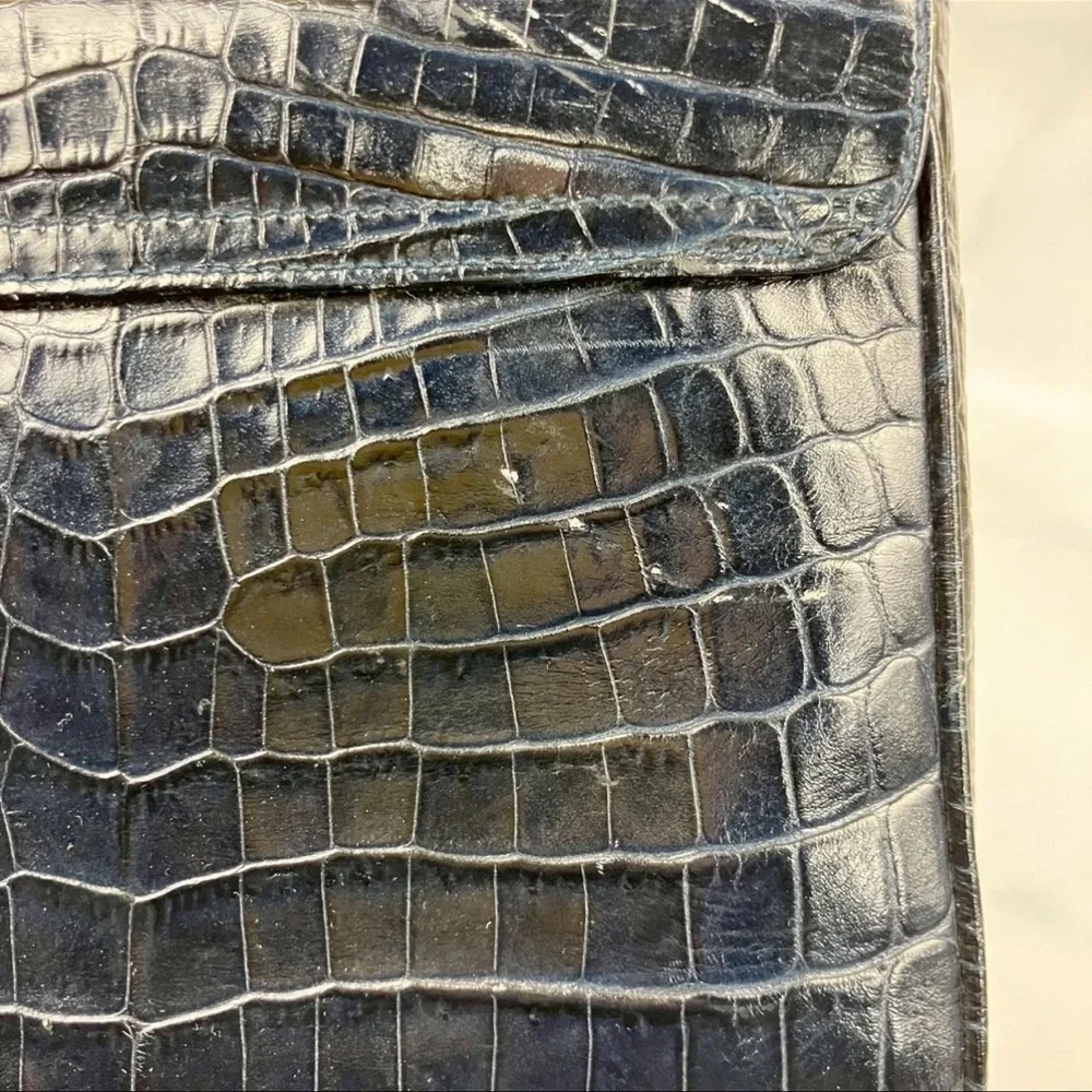 Salvatore Ferragamo Vintage Black Crocodile Embossed Leather Bag Gancini Italy